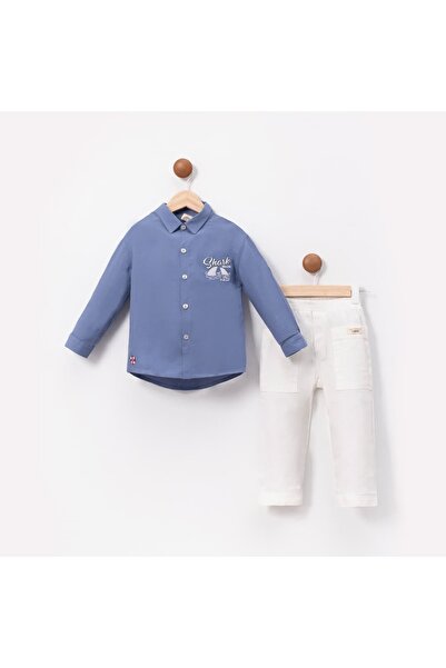 Rubeto Kids 2-5 Years Old Boy Shark Embroidered Shirt and Pants 2-Piece Set