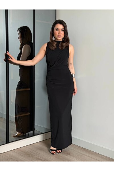 ROUPAS COLLECTİON Drapeli Yırtmaç Detay Elbise