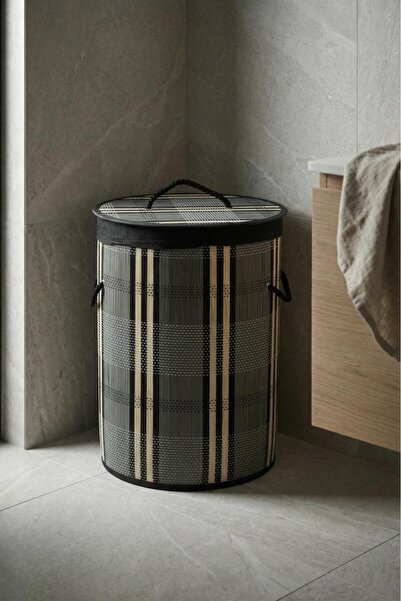 ACAR BAMBU YUVARLAK KATLANABİLİR YEŞİL ÇAMAŞIR SEPETİ