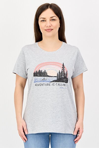 Mountain And Isles Women Crew Neck Graphic Print Short Sleeve T-Shirt, Grey