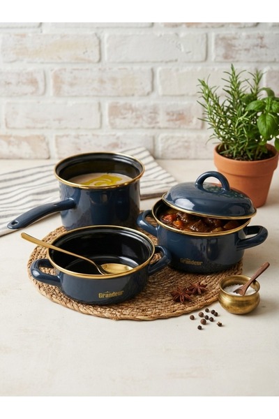 Savaşan Emaye Midi Enamel Cookware Set, Milk Pot, Sauce Pot with Lid Cookware...