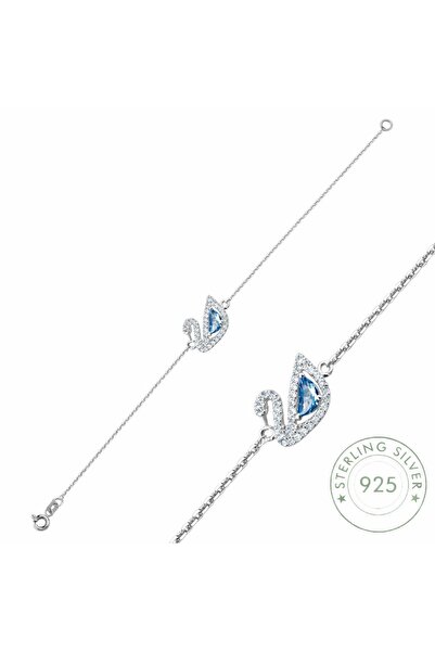 Pietra Kadın Gümüş Bileklik 925 Ayar Kuğu Tasarımlı 16+3 Cm Zincirli Bileklik