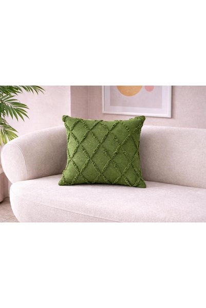 SWITA غطاء وسادة مزدوج مزخرف بنمط الماس من قماش الكتان مقاس 43×43
