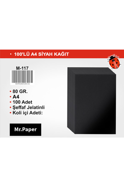 mr.paper A4 Simsiyah Kağıt - 80 Gr. Hamurdan Boyalı Renkli Fotokopi ve Hobi K...