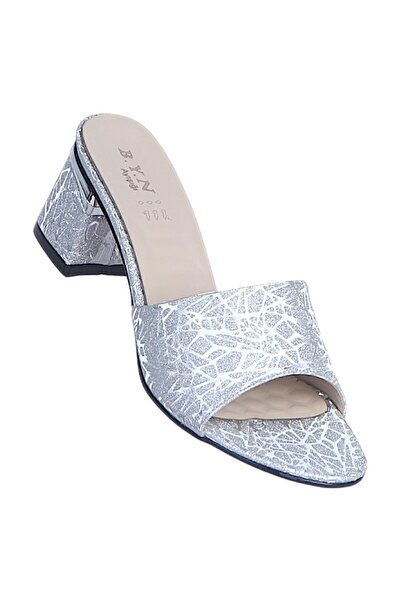 Ayakcenter Byn Ayışığı By21 Silver Glittery Women's 7cm Heels Slipper