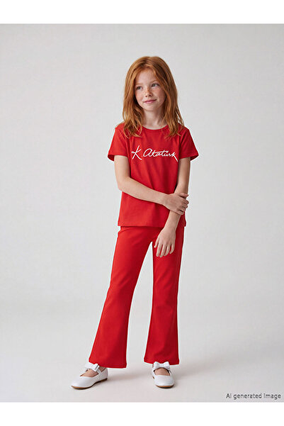 LC Waikiki LCW Kids crvene leggins za devojčice sa zvonastim nogavicama