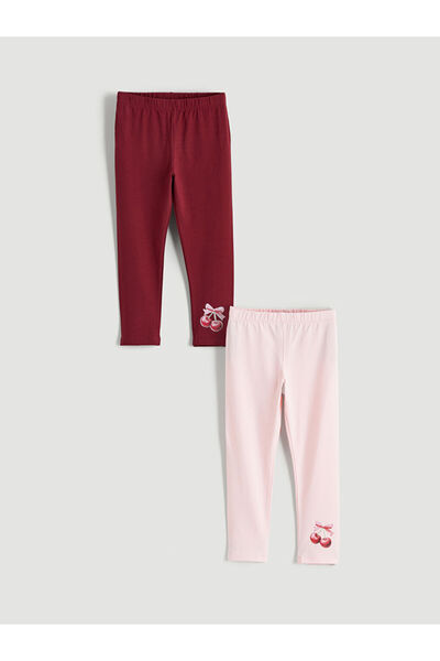LC Waikiki Burgundy Cherry Printed Girls' Tights 2-Pack