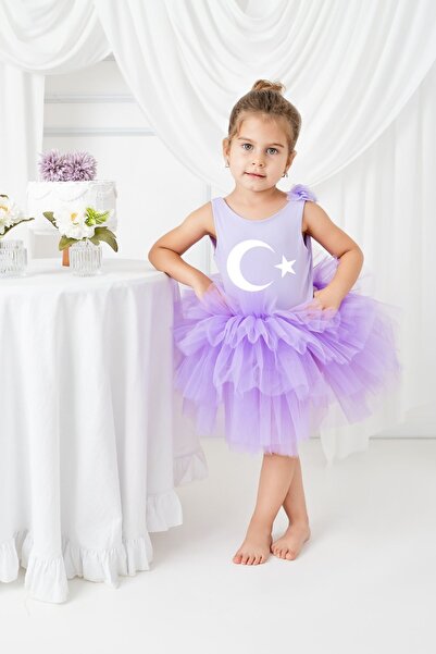 sara tasarım 23 Nisan 29 Ekim Kız Çocuk Bayrak Baskılı Tütü Etekli Elbise- 23...