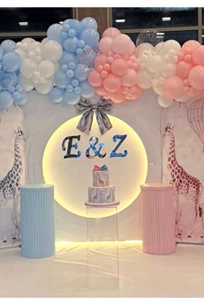 Çemrek Süs Parti مجموعة سلسلة بالونات باللون الوردي والأزرق والأبيض لحفلات ال...