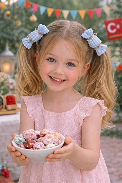 Nur Baby Eid Special Girls' Hair Clip Set – Cute Ribbon Hair Clips in Blue