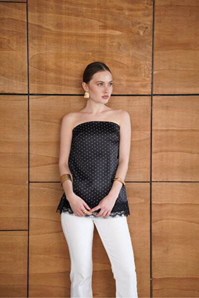 Lady Pixie Polka Dot Da Lace Etayli Satin Bustier