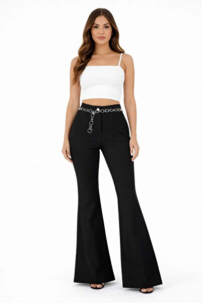 ModaPlaza Pantaloni spaniole cu lanț pentru femei, pachet de curea 9995