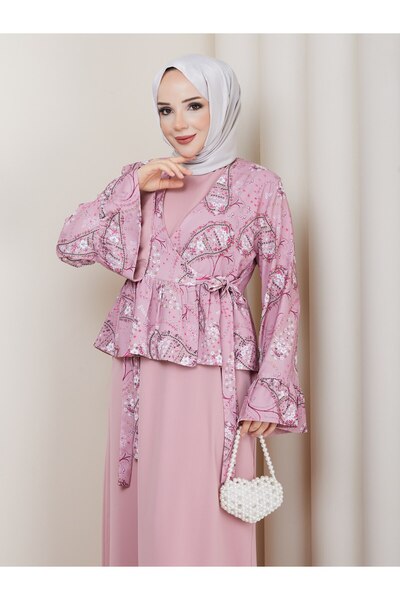 CLB COLLECTION Hijab Long Dress Patterned Double Set with Jacket