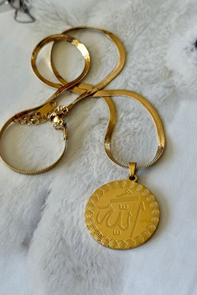 Trendy Butik قلادة مكتوبة الله مع سلسلة إيطالية من الفولاذ