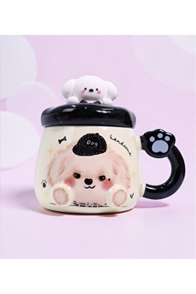 lstri 3D Kabartmalı Köpek Porselen Kupa 450 ml Büyük Kapasiteli, Şık ve Eğlenceli Tasarım