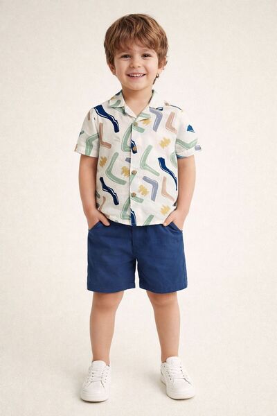 Pollito Комплект от 2 части за момче с цветни шарки и отворена яка