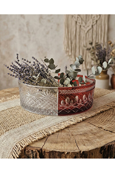 AKDEN STORE Luxury Cut Decor Handcrafted Hybrid Glass Bowl / 25cm Presentation Bowl
