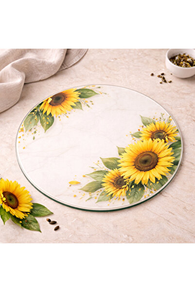 CONCEPT CAM لوح تقطيع زجاجي دائري فاخر - زجاج مقسى مقاس 26 سم، مع مانع للانزل...