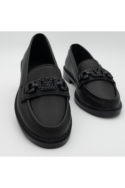 viderri Kadın Siyah Tokalı Loafer Ayakkabı Klasik Şık Günlük Rahat Makosen