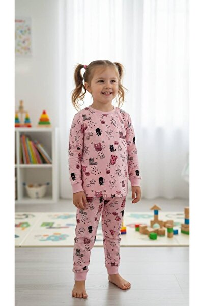 Aselin Kids Κοριτσίστικο Σετ Πιτζάμες 100% Βαμβάκι Kedi Με σχέδιο - Άνετο Σετ...