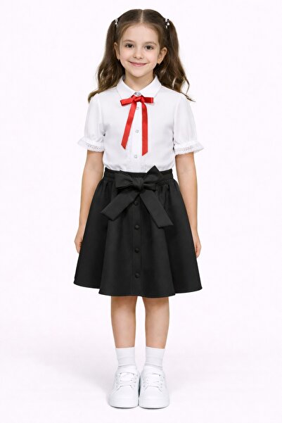 Nacar Fiyonk Detaylı Kız Çocuk Etek Takım 23 Nisan 29 Ekim Gösteri Kıyafeti