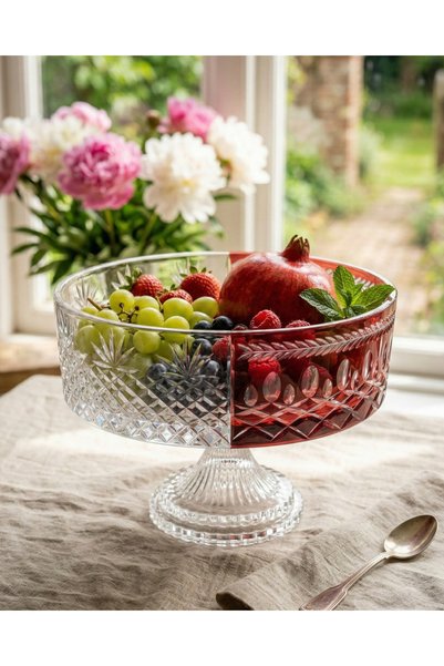 AKDEN STORE Luxury Cut Decor Handcrafted Hybrid Glass Bowl / 25cm Presentation Bowl