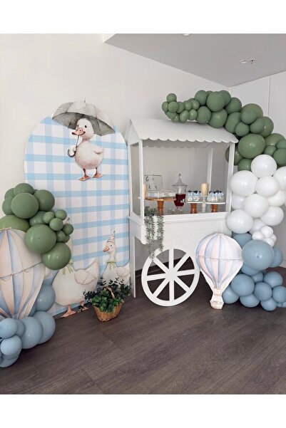 Çemrek Süs Parti مجموعة سلسلة بالونات أوكالبتوس وايت ستورم بلو مكونة من 100 قطعة