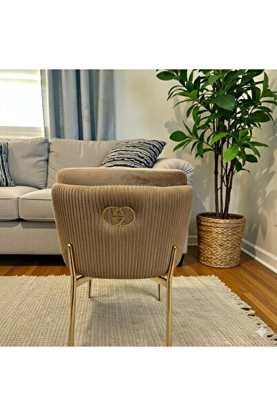 MSY HOME 2 Kişilik Aura Gold Serisi Puffy Cappuccino Sandalye Takımı Modern