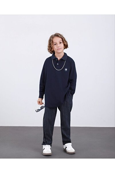 WİKİBOOM Boy's Striped Bottom Polo Neck Top Set