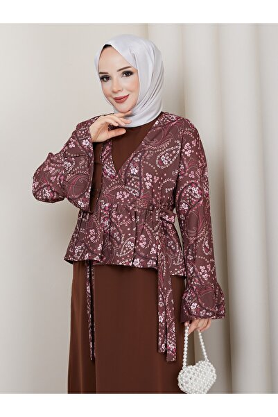 CLB COLLECTION Hijab Long Dress Patterned Double Set with Jacket