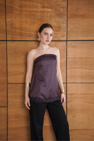 Lady Pixie بستييه من الساتان بنقاط البولي يوريثان DA دانتيل ETAYLI