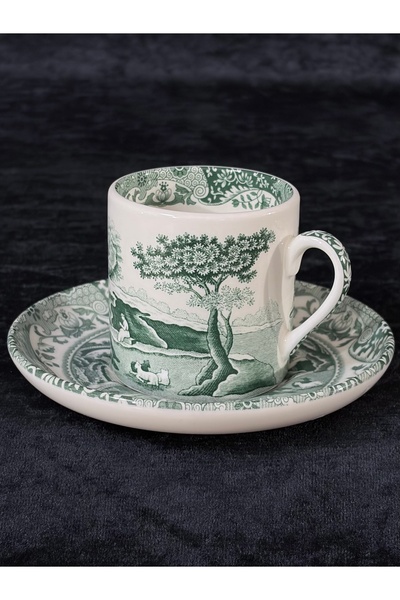 SPODE Green Italian Porselen Kahve Fincanı & Tabak Seti