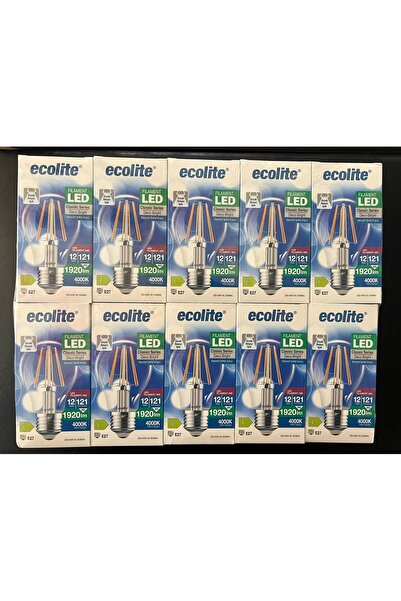 Ecolite 12 WATT ILIK BEYAZ 4000 KELVİN ŞEFFAF CAM 1920 LÜMEN A60 LED AMPÜL (1...