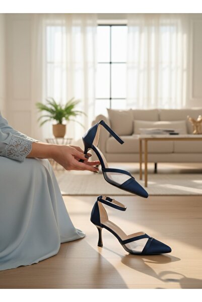 Famels Ženske Cipele sa štiklom tamnoplave satenske mrežaste večernje cipele ...