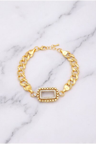 FerizZ Altın Kaplama İmitasyon Gram Çerçeve Figaro Model Bileklik BLK-1261