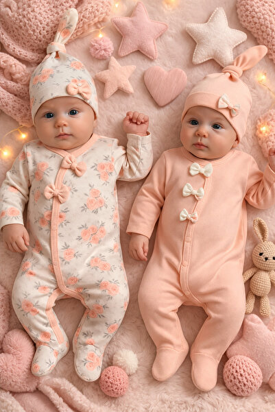 Baby Girl Pink Romper Set of 4 – Bowknot, Cotton, Soft Texture