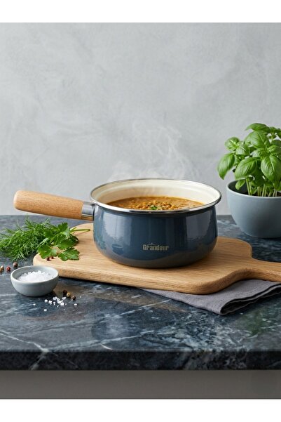 SAVAŞAN Enamel Wooden Strappy Sauce Bowl, Milk Bowl - 18 cm - Smoked