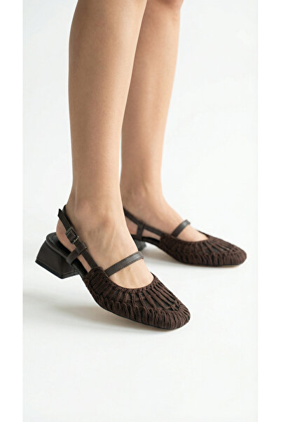 Limeo Balerini de vară casual pentru femei, cu toc, aspect din dantelă, cu ba...