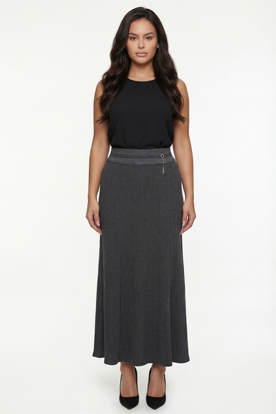 EXİTLİNE Women's Black Summer Long Skirt with Special Accessories Ribbed Stre...