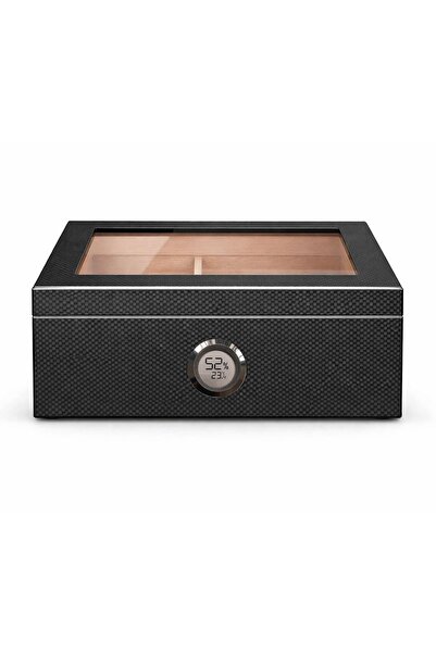 Falconetti Sedir Ağacı Karbon Fiber Camlı Dijital Humidor Puro Kutusu rd69