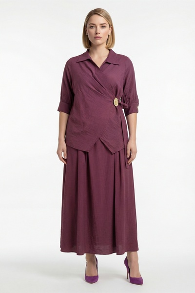 EXİTLİNE Women's Burgundy Summer Dress with Elastic Waist and Special Accesso...