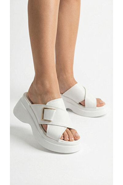 Limeo Buckle Detail High Wedge Heel Lu Comfortable Women's Summer Wear Slippe...