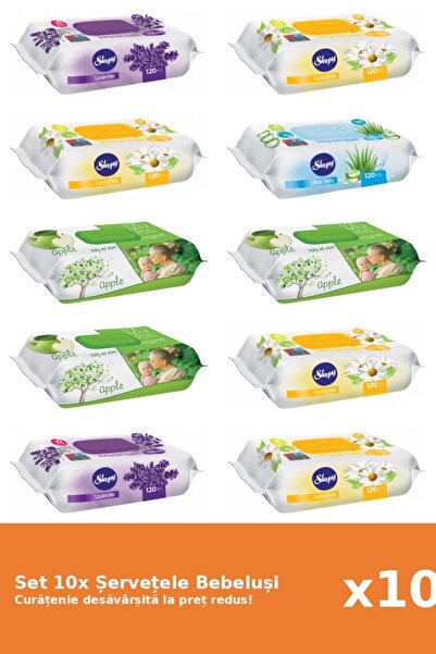 Sleepy Set of 10 Sleepy Baby Wipes: Aloe Vera, Apple, Lavender, Chamomile