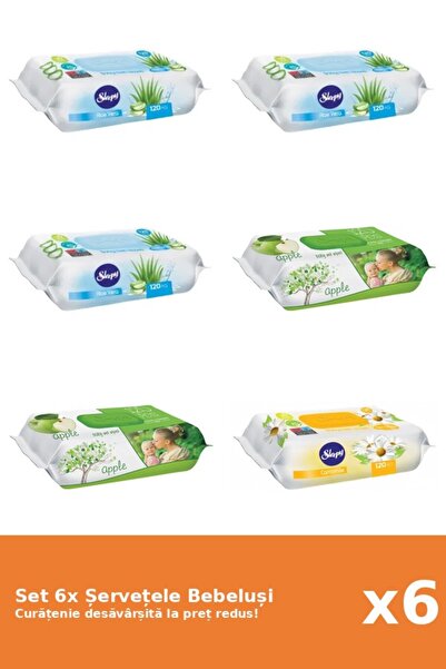 Sleepy Set of 6 Sleepy Baby Wipes: Aloe Vera, Apple, Chamomile