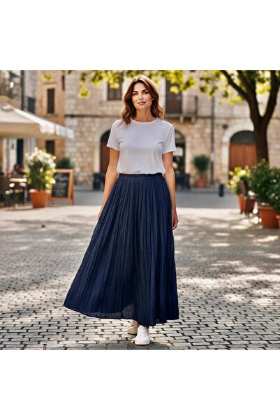 GÖMLEK GALERİSİ Straight Skirt with Elastic Waist, Standard Size, Wrinkled Sk...