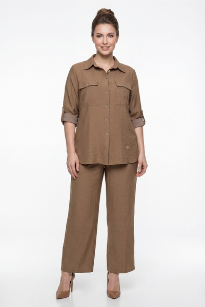 EXİTLİNE Women's Mink Summer Elastic Waist Buttoned Double Pocketed Top and B...