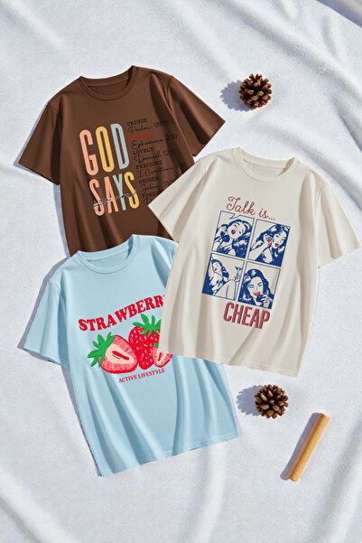 uyguntarz Унісекс набір футболок з принтом – набір з 3 штук Футболка з кругли...