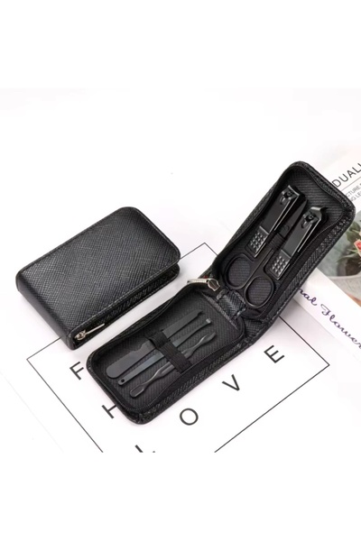 newnet 6-Piece Manicure/Pedicure Care Set with Zipper Black Ça Bag Travel Siz...