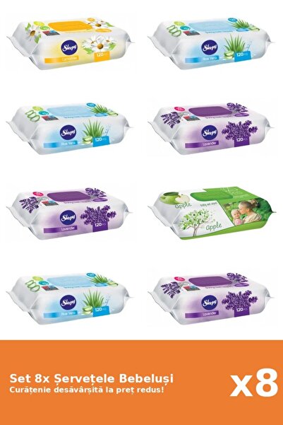 Sleepy Set of 8 Sleepy Baby Wipes: Aloe Vera, Apple, Lavender, Chamomile
