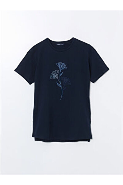 LC Waikiki Modanova Sezon Navy Blue Crew Neck Stone Detailed Women's T-Shirt